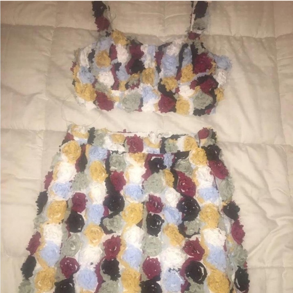 Colorful Floral Two-Piece mini skirt Set